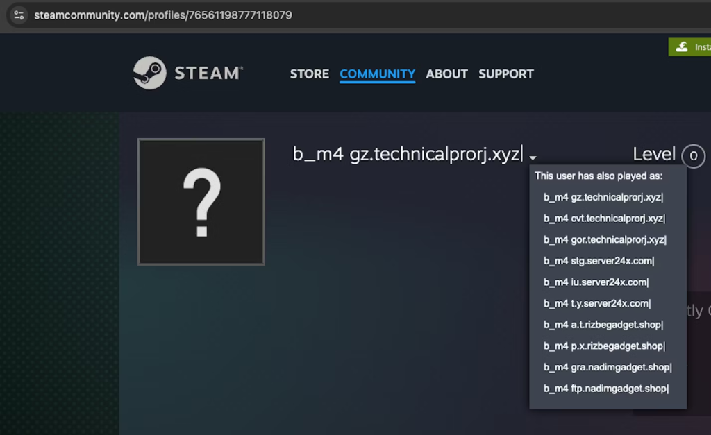 Steam profile with Vidar C2 infrastructure history used by MUT-4831 Vidar sample