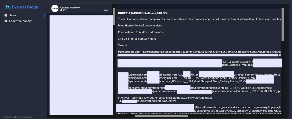 Everest ransomware claims Under Armour data breach 