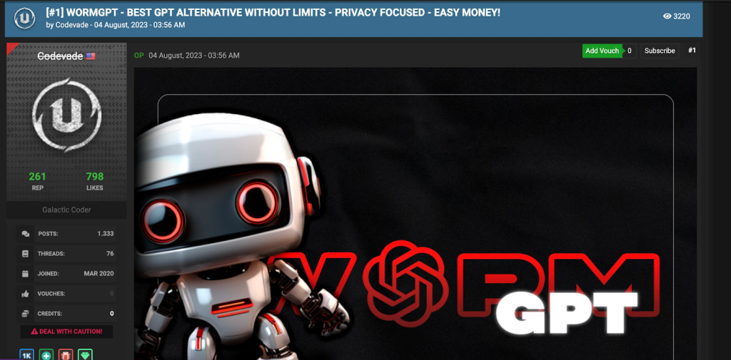 WormGPT ad found on Hack Forums