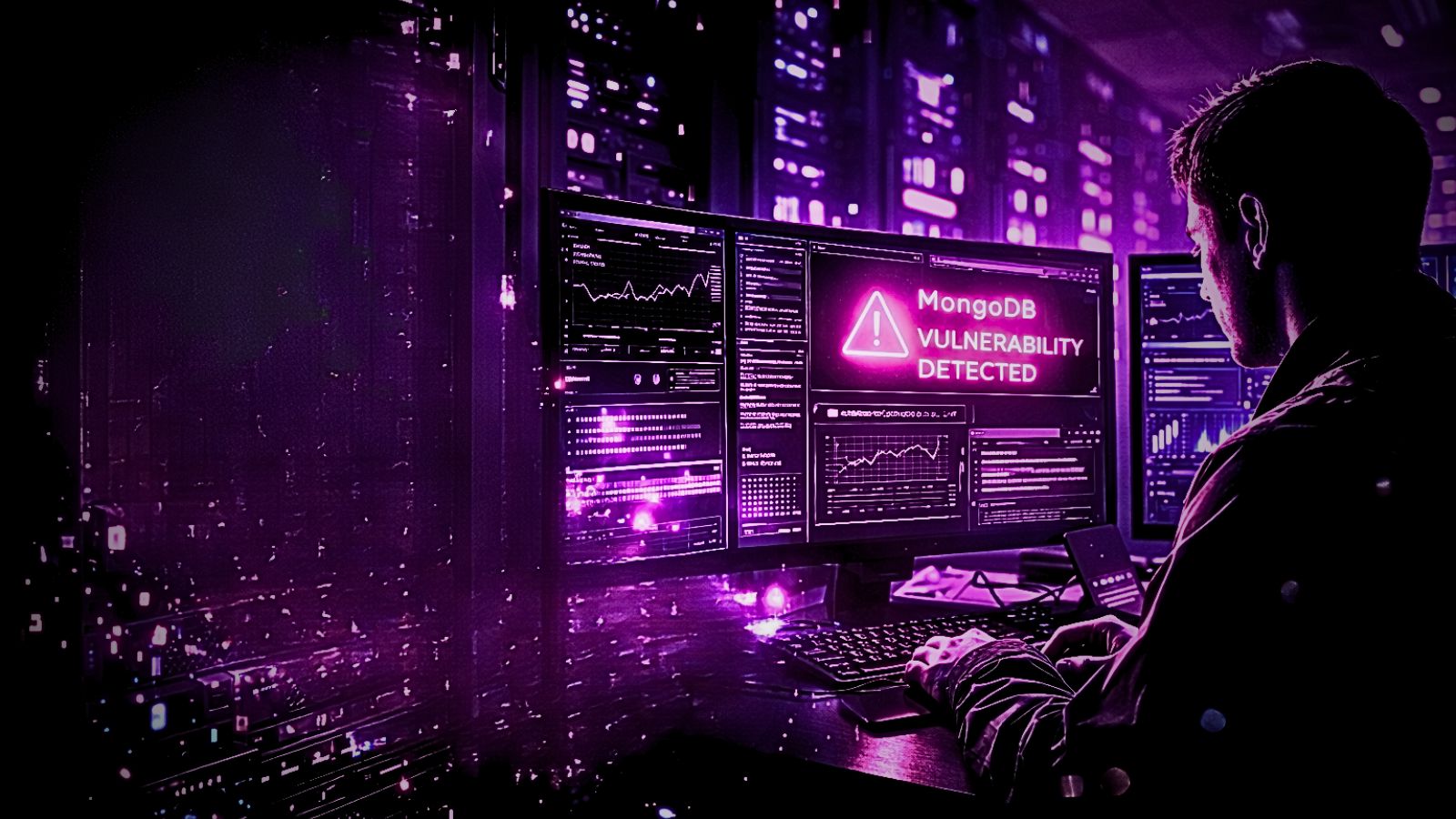 Data center - Server racks - Man - Monitor