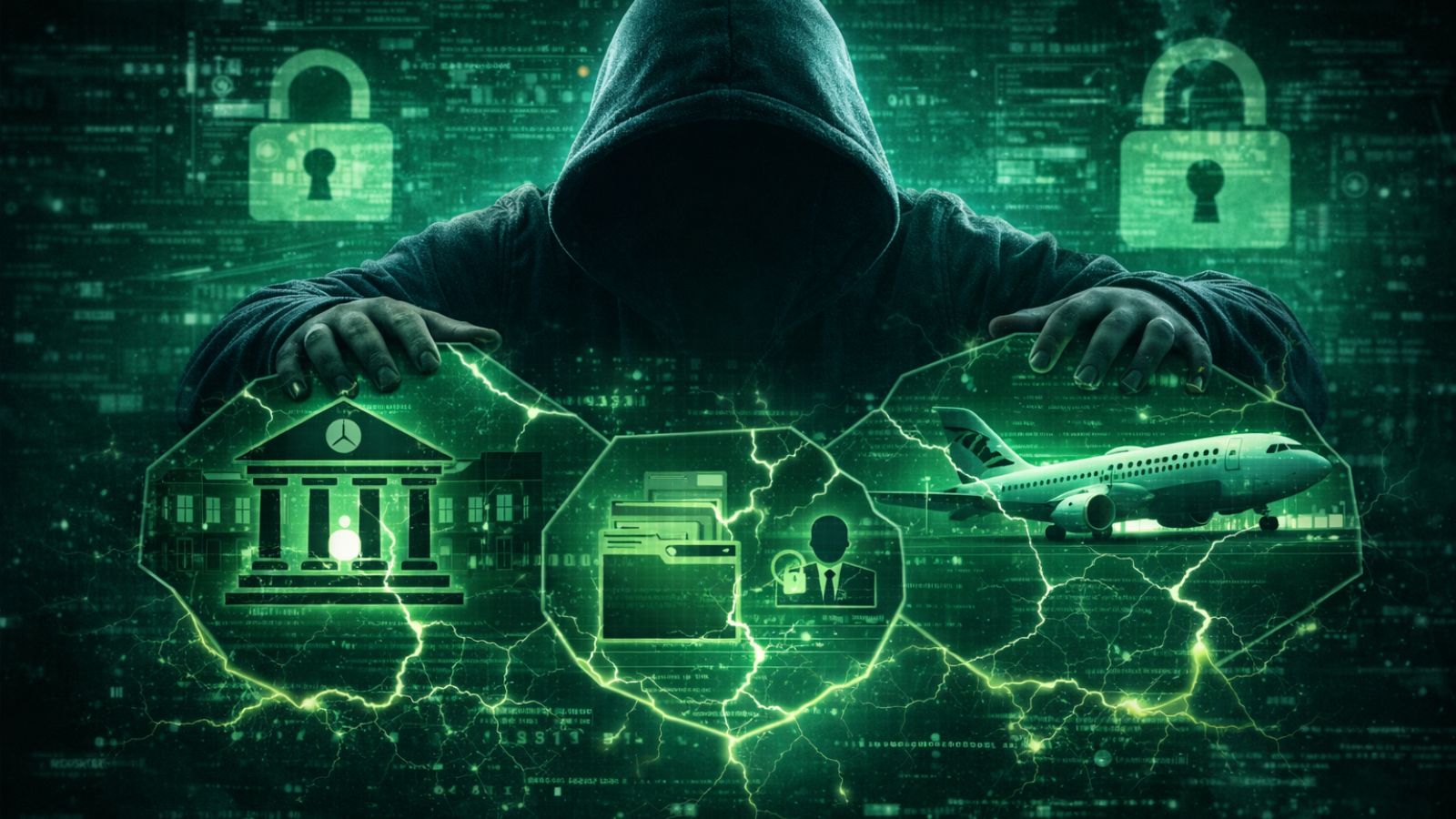 Hacker – icons – Bank - University - Airlines