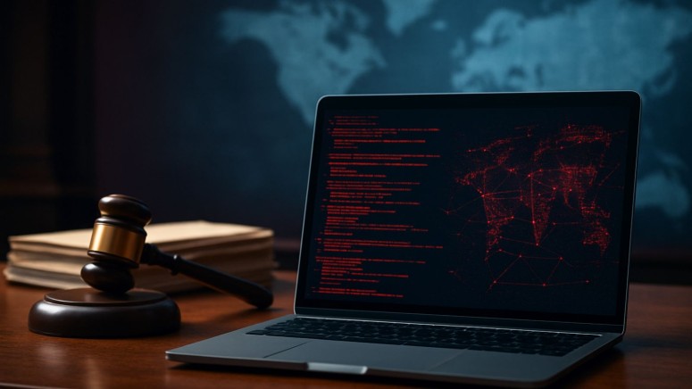 Laptop - Gavel - World Map