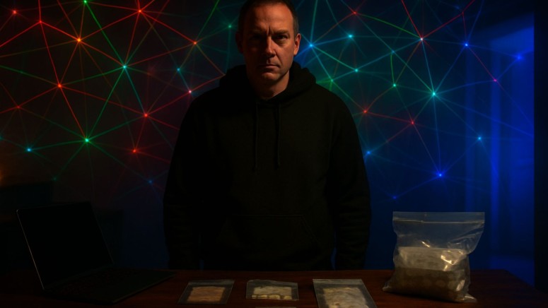 Man - Table - Glowing Web - Dark Web Market - Sale