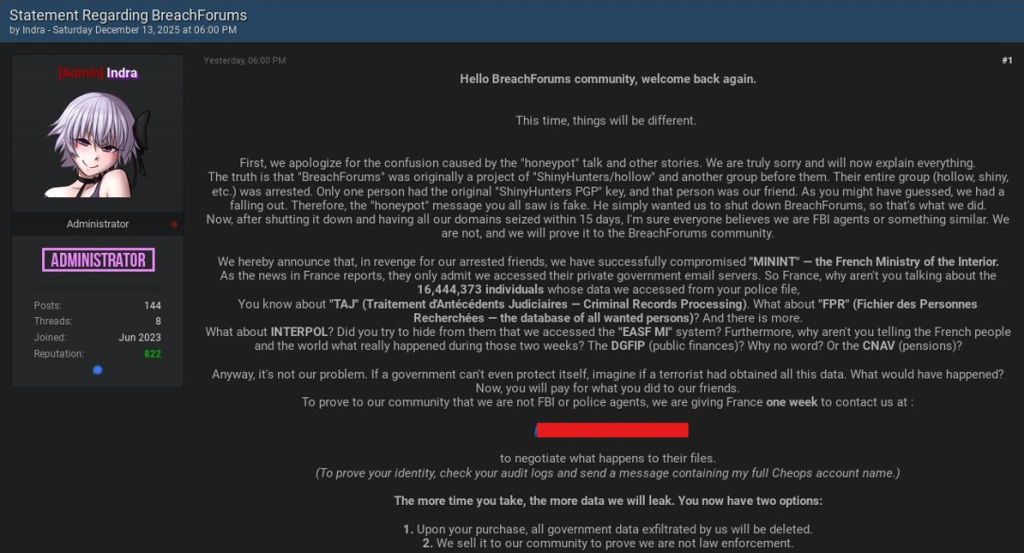 New BreachForums post