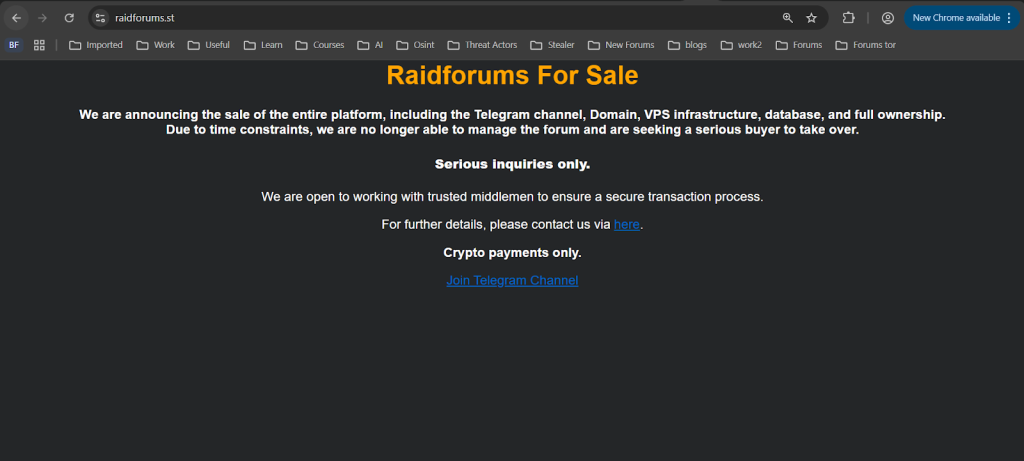 RaidForums sale announcement post