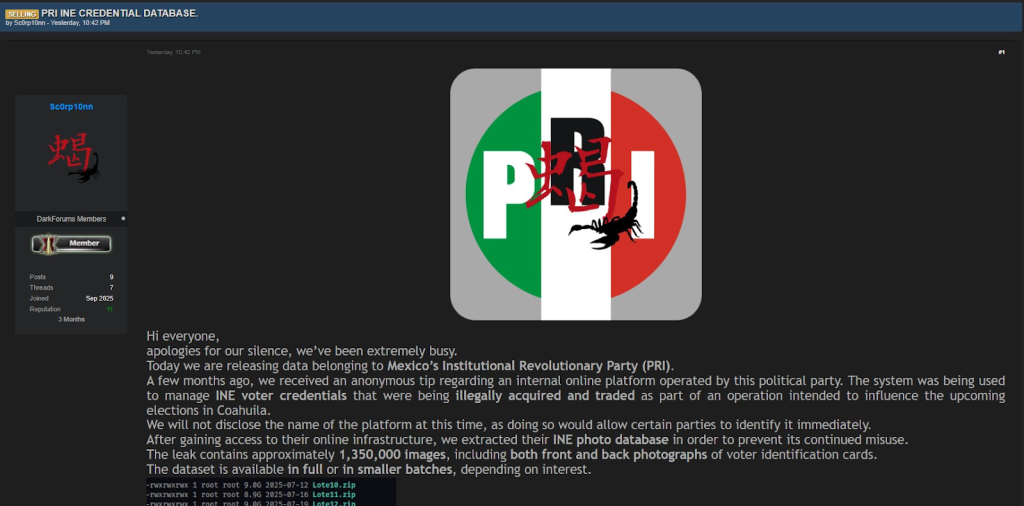 Sc0rp10nn claims a Partido Revolucionario Institucional breach