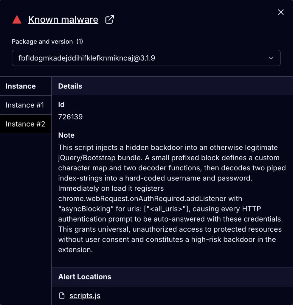 Malicious backdoor code in the Phantom Shuttle extensions