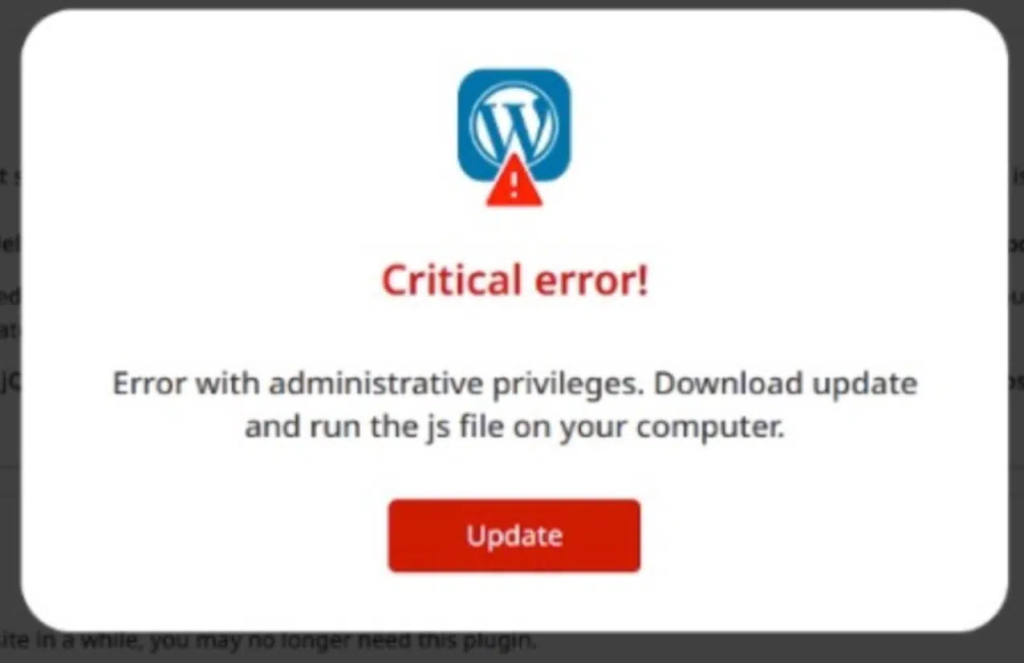 Fake browser update warning