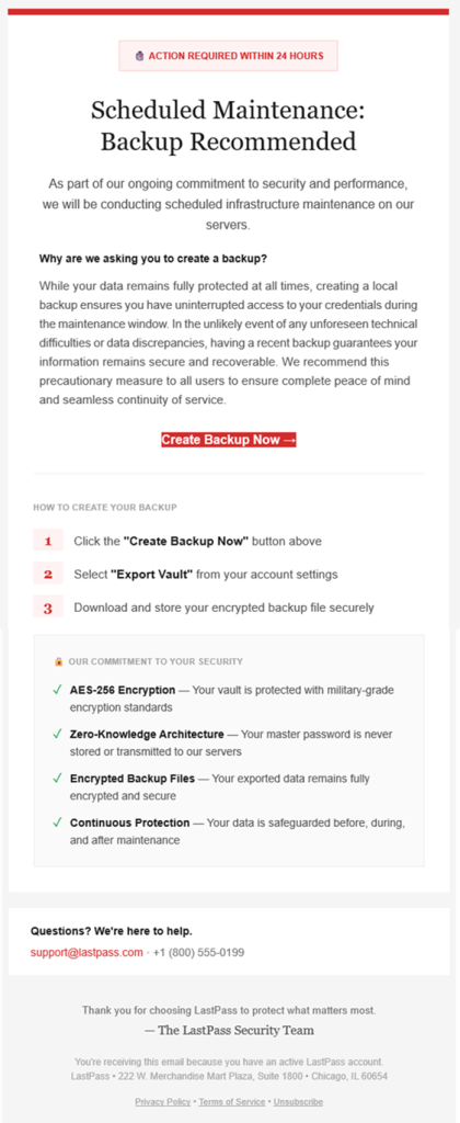 Fake CTA email example | Source: LastPass