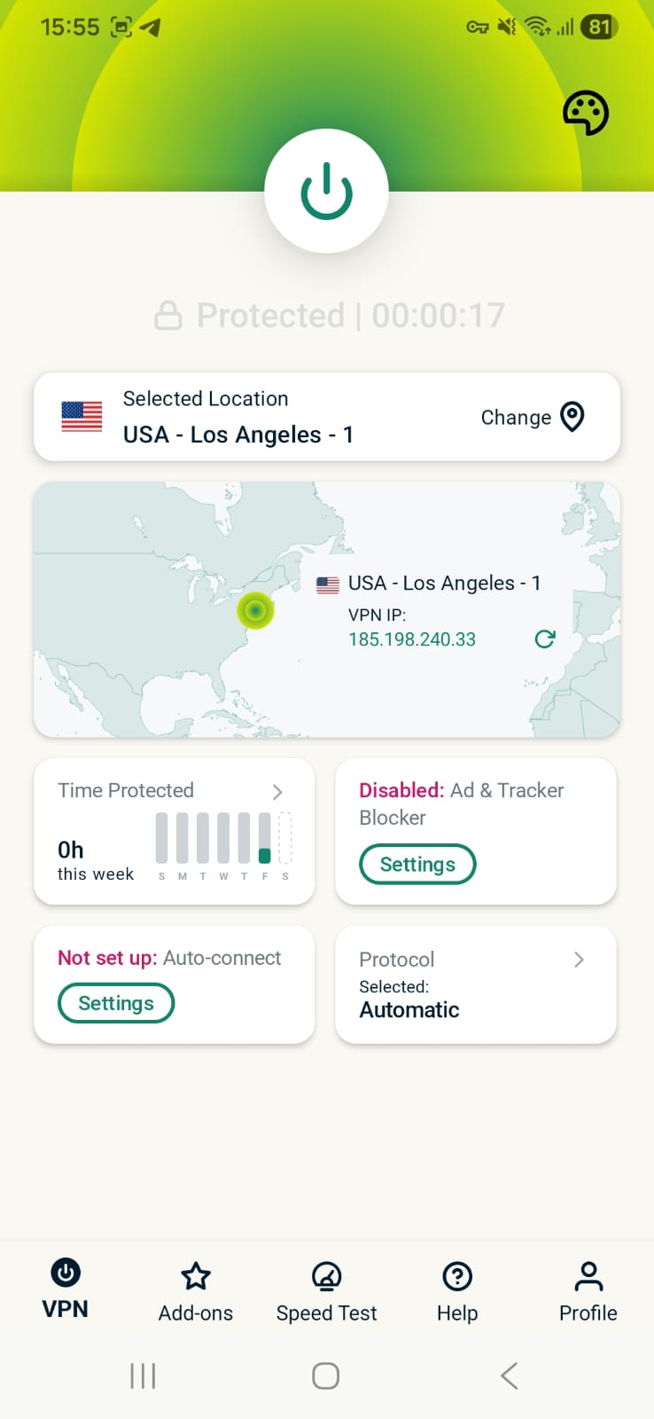 ExpressVPN Android - Home Page Server Connected Interface