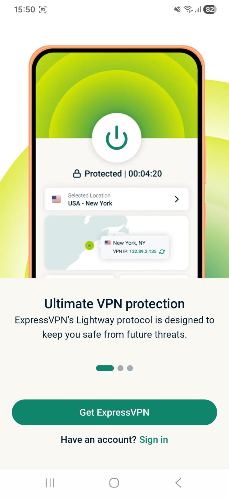 ExpressVPN Android - Sign-In Page Interface