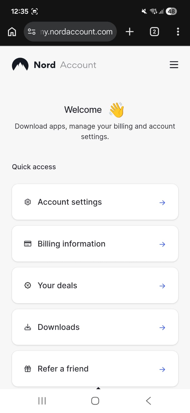 NordVPN Android - NordVPN Screen After Logging In