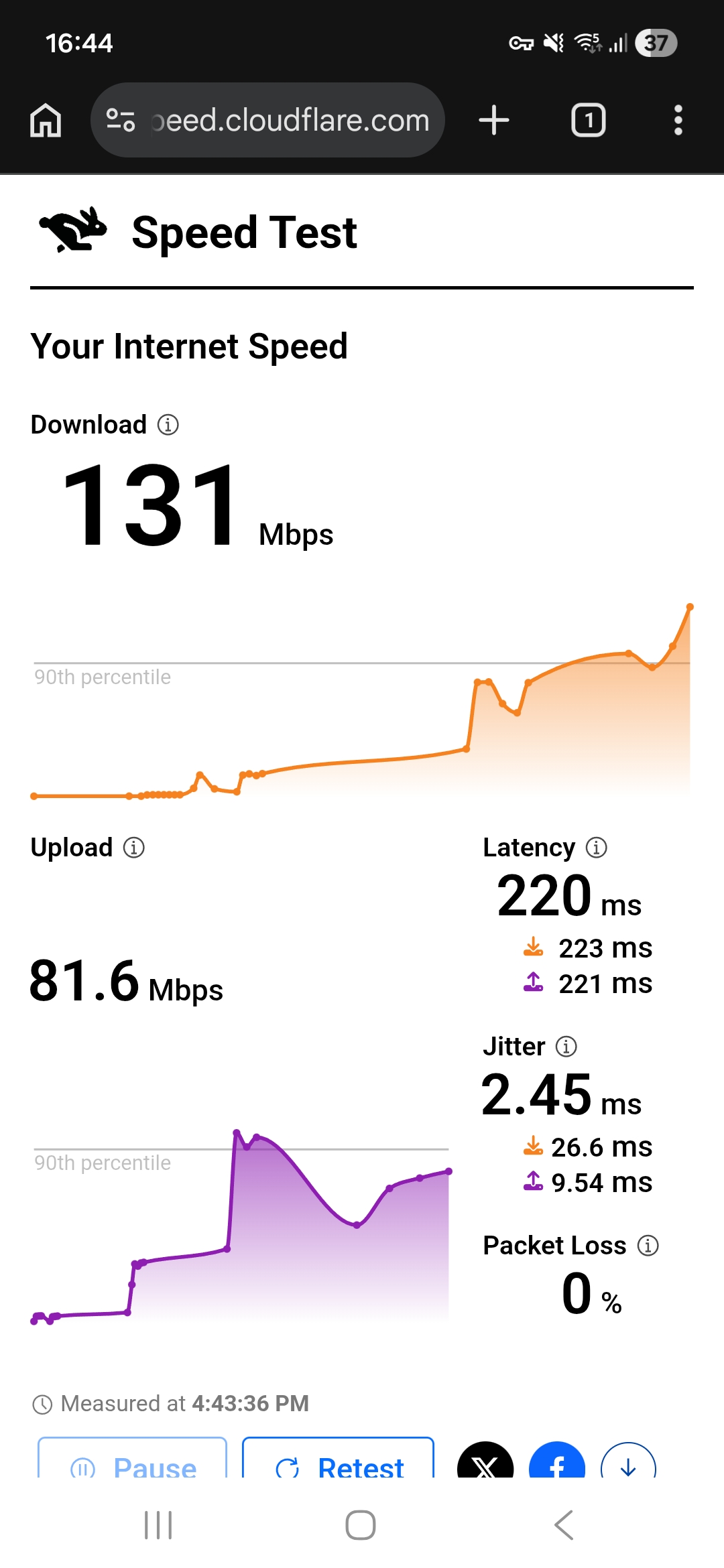 NordVPN Android - US Speed Test Result on Wi-Fi
