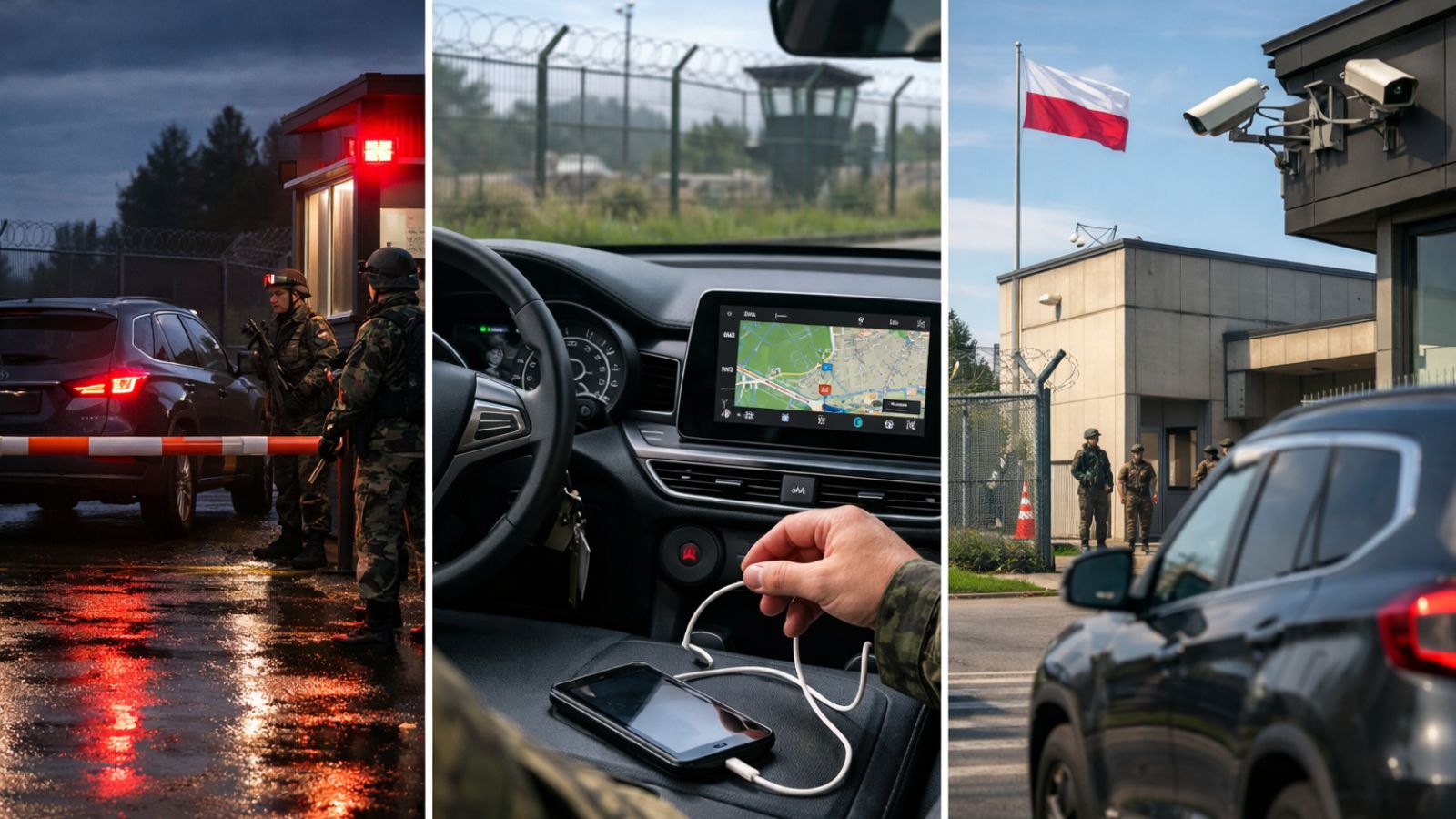 Poland Flag - Vehicle - Phone - Camera - Boom Barrier - Checkpoint - Military