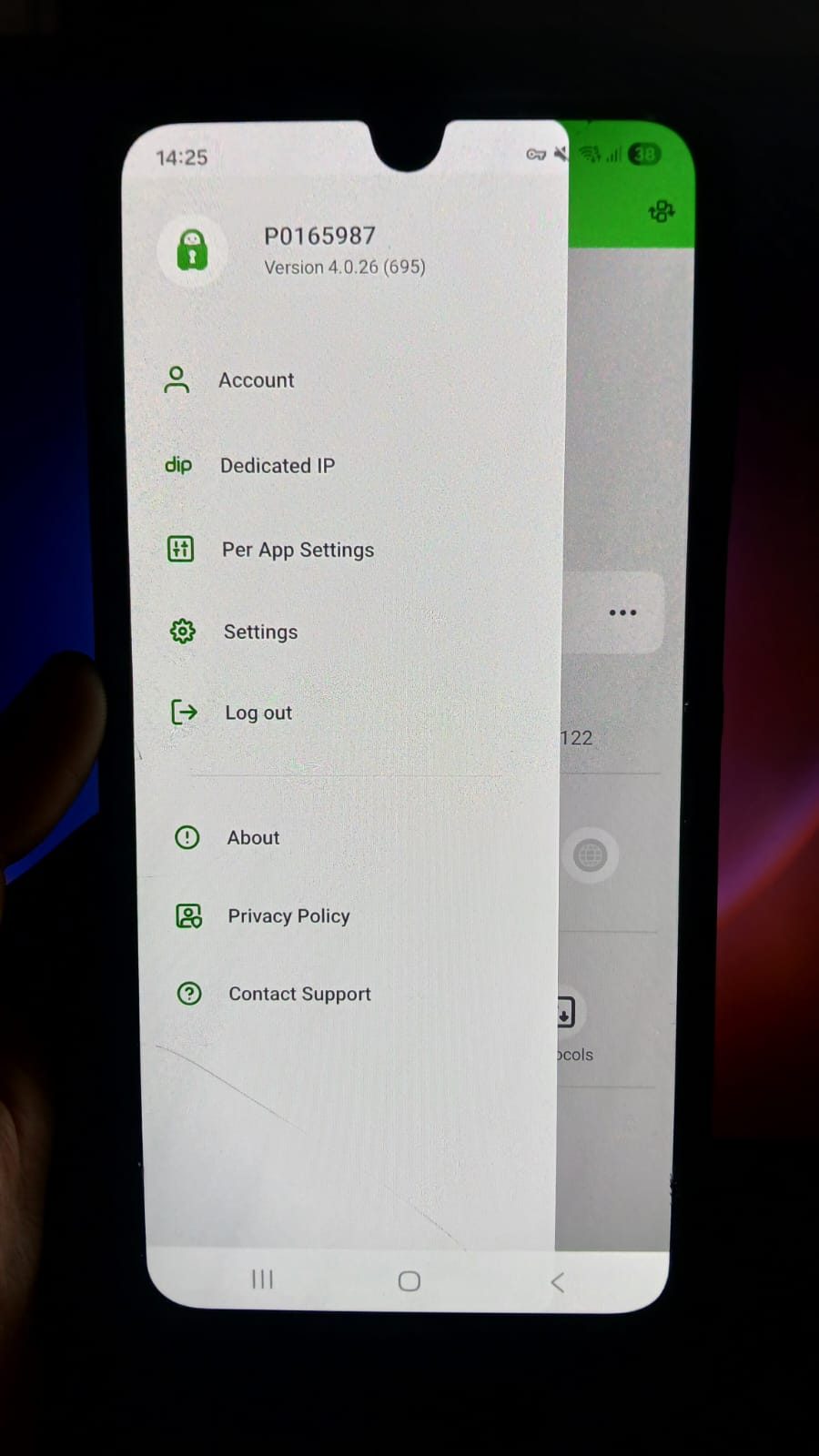 PIA VPN Android - Hamburger Menu