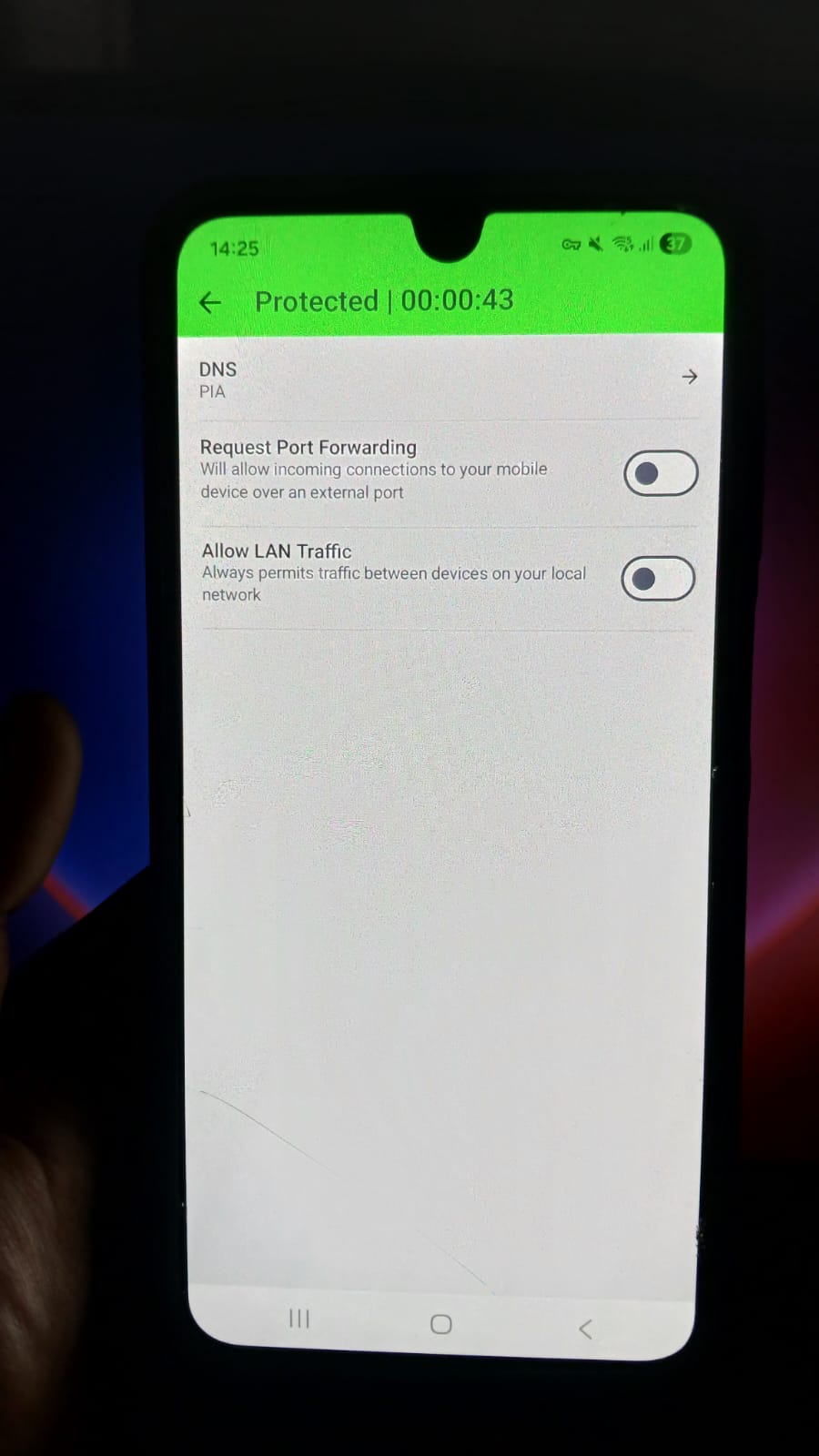 PIA VPN Android - Networks Page Interface