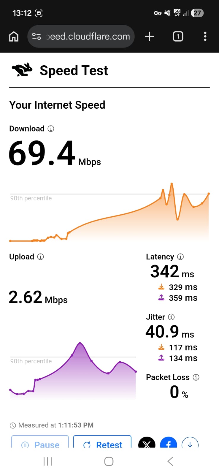 Proton VPN Android - US Speed Test Result on Mobile - Day 1