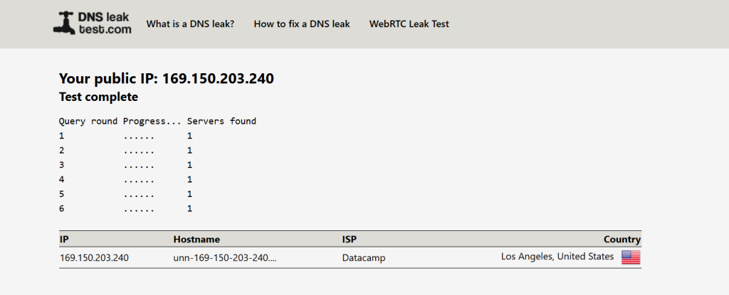 Surfshark VPN Windows - DNS Leak Test