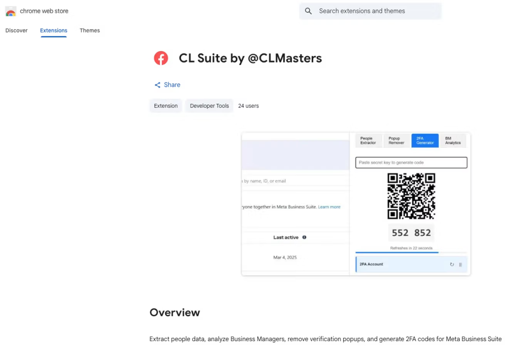 Malicious Chrome extension steals sensitive Meta information | Source: Socket