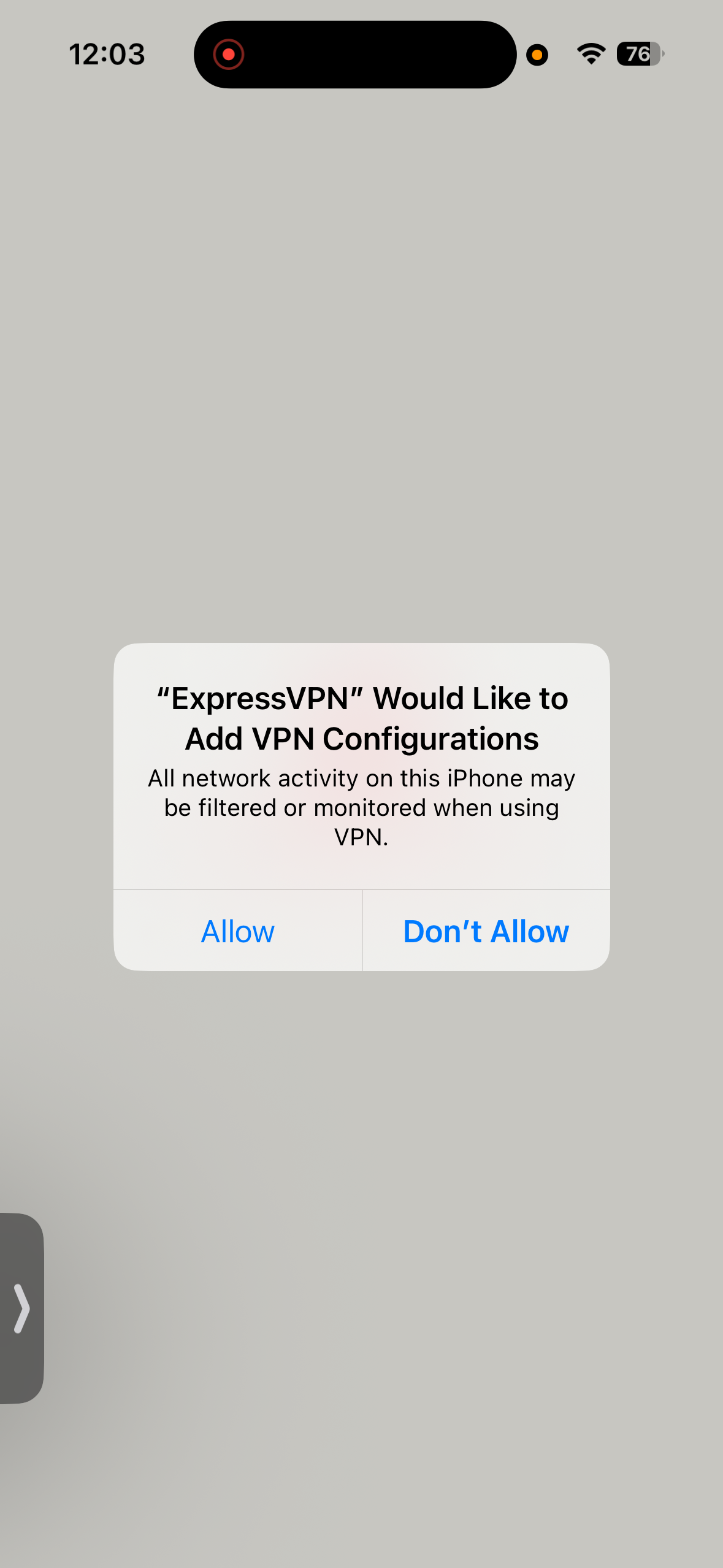 ExpressVPN iPhone VPN configuration permission request
