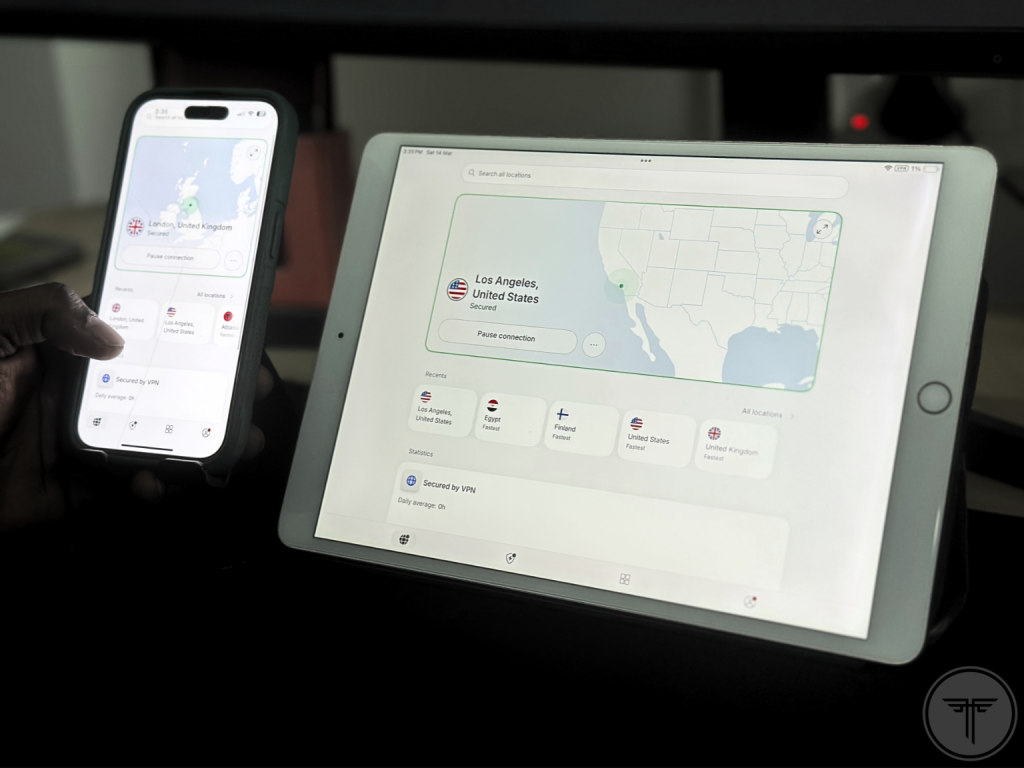 iPhone and iPad showing NordVPN app home screen in connected status.