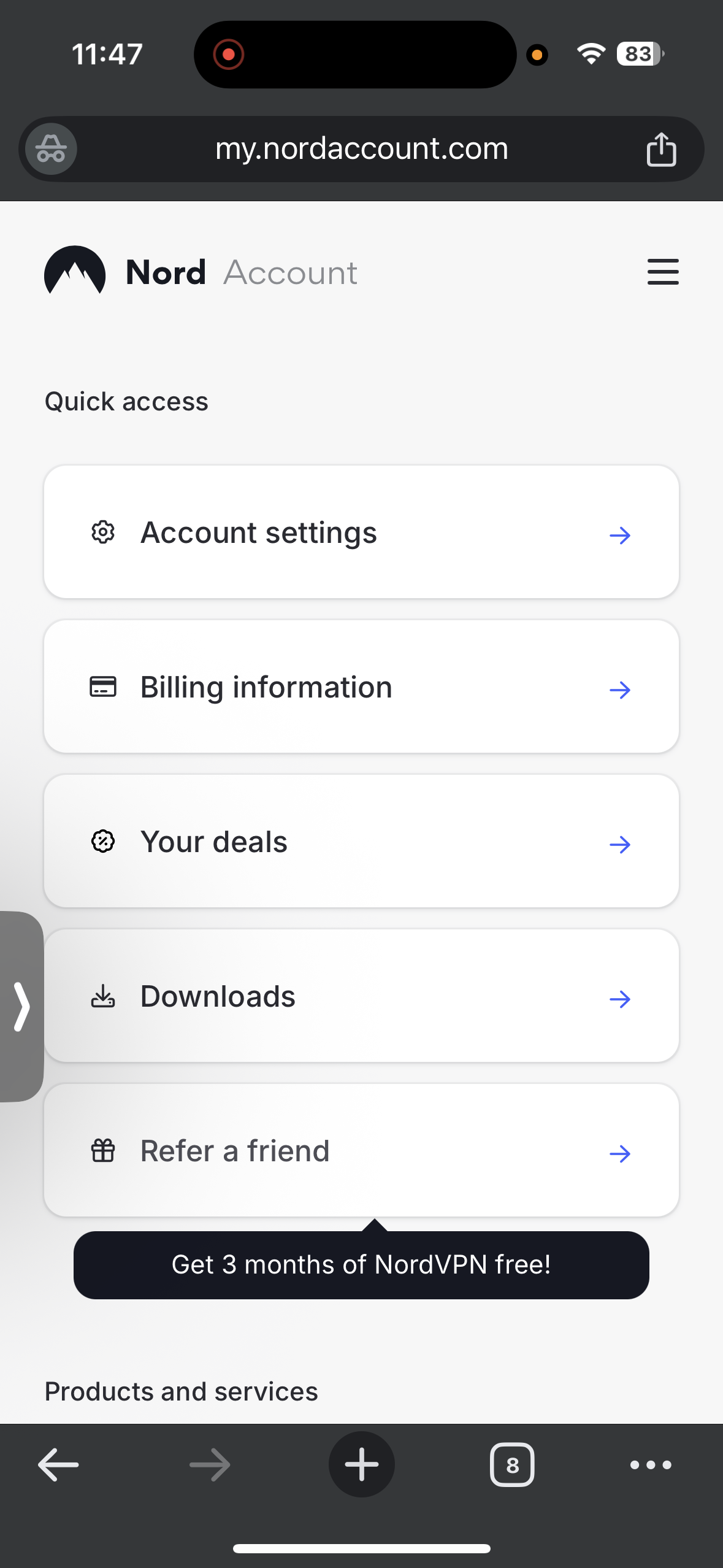 NordVPN iPhone User Download Dashboard Chrome