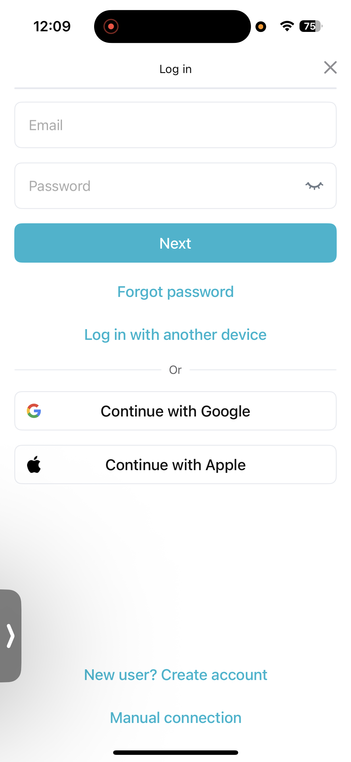 Surfshark mobile login screen with multiple authentication options