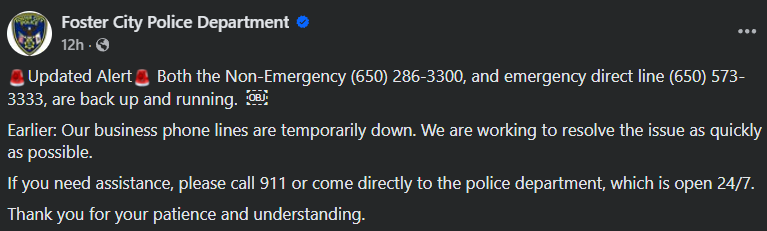 Foster City Police Department post | Source: Foster City Police Department on Facebook