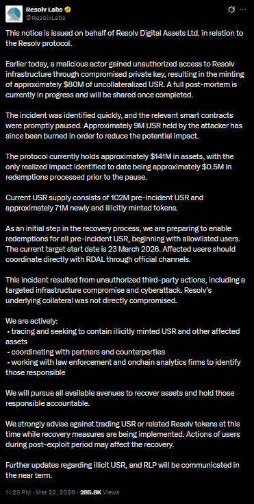 Resolv Labs announcement | Source: Resolv Labs on X