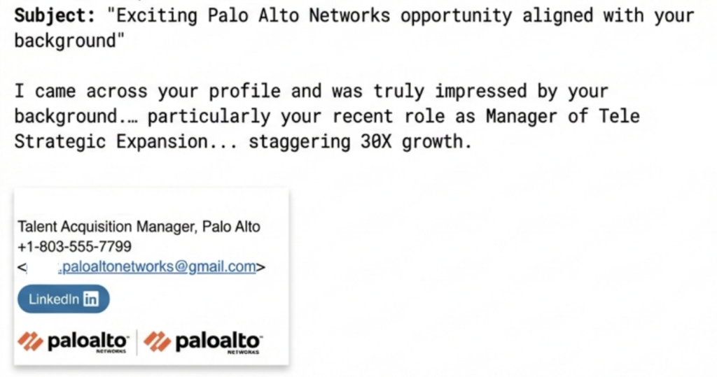 August 2025 spear phishing email example | Source: Palo Alto
