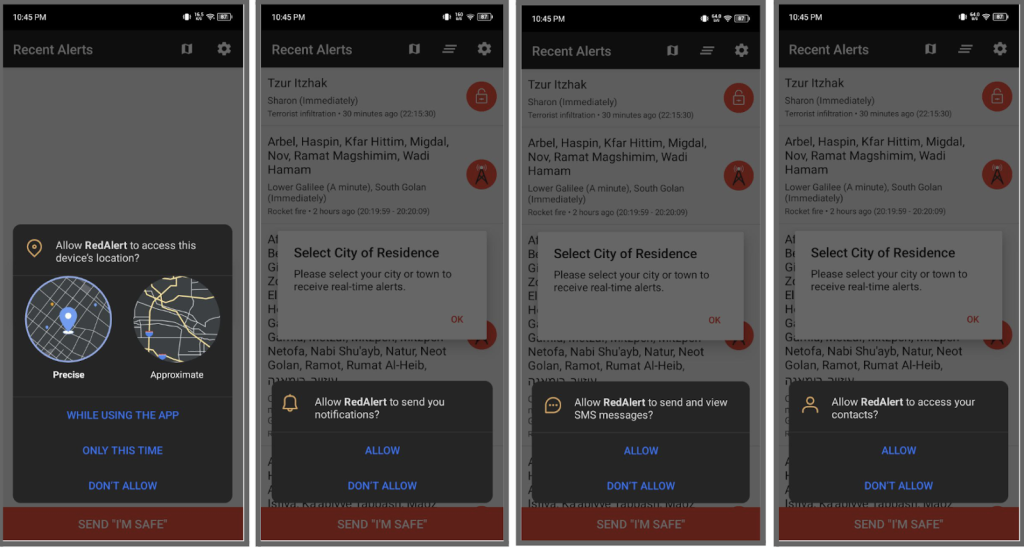 Fake Israeli Home Front Command's "Red Alert" application | Source: CloudSEK
