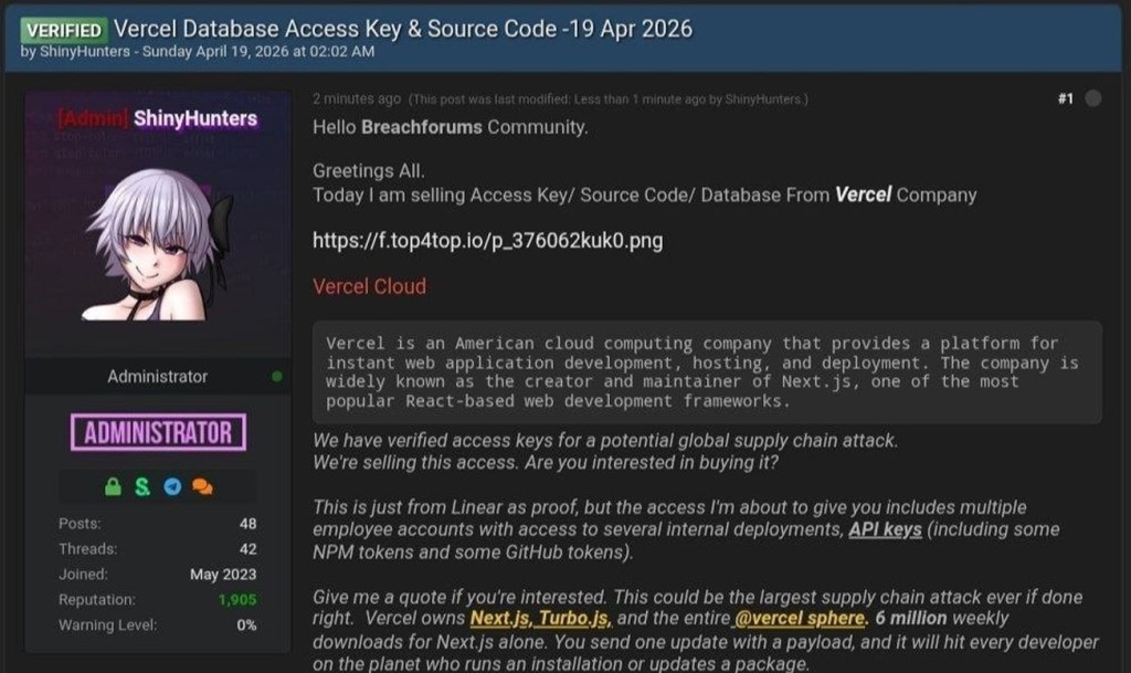 Forum post screenshot shared by the threat actor on Telegram | Source: BleepingComputer