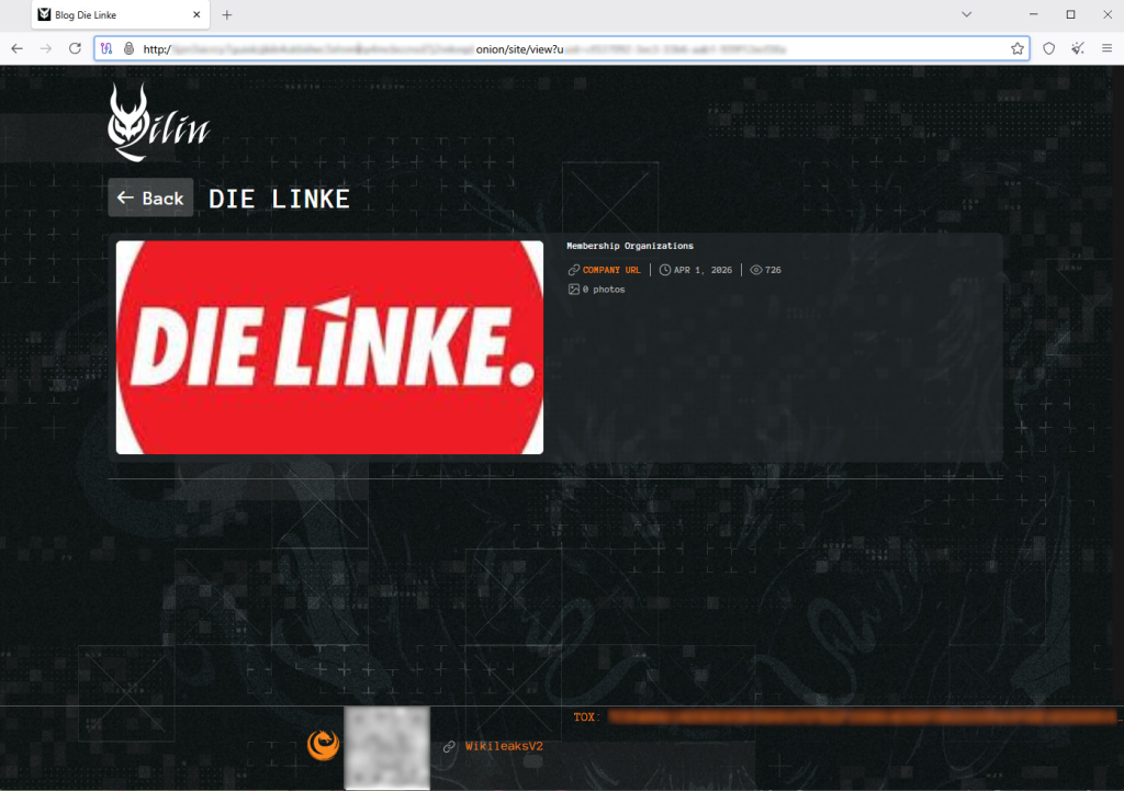 Qilin ransomware added Die Linke to its dark web portal | Source: BleepingComputer