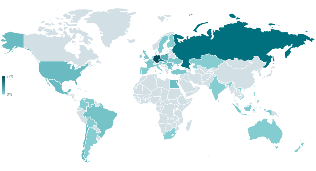 Figure 1. Geographical distribution of NGate attacks from January 2025 to February 2026 Geographical distribution of NGate attacks from January 2025 to February 2026 | Source: ESET