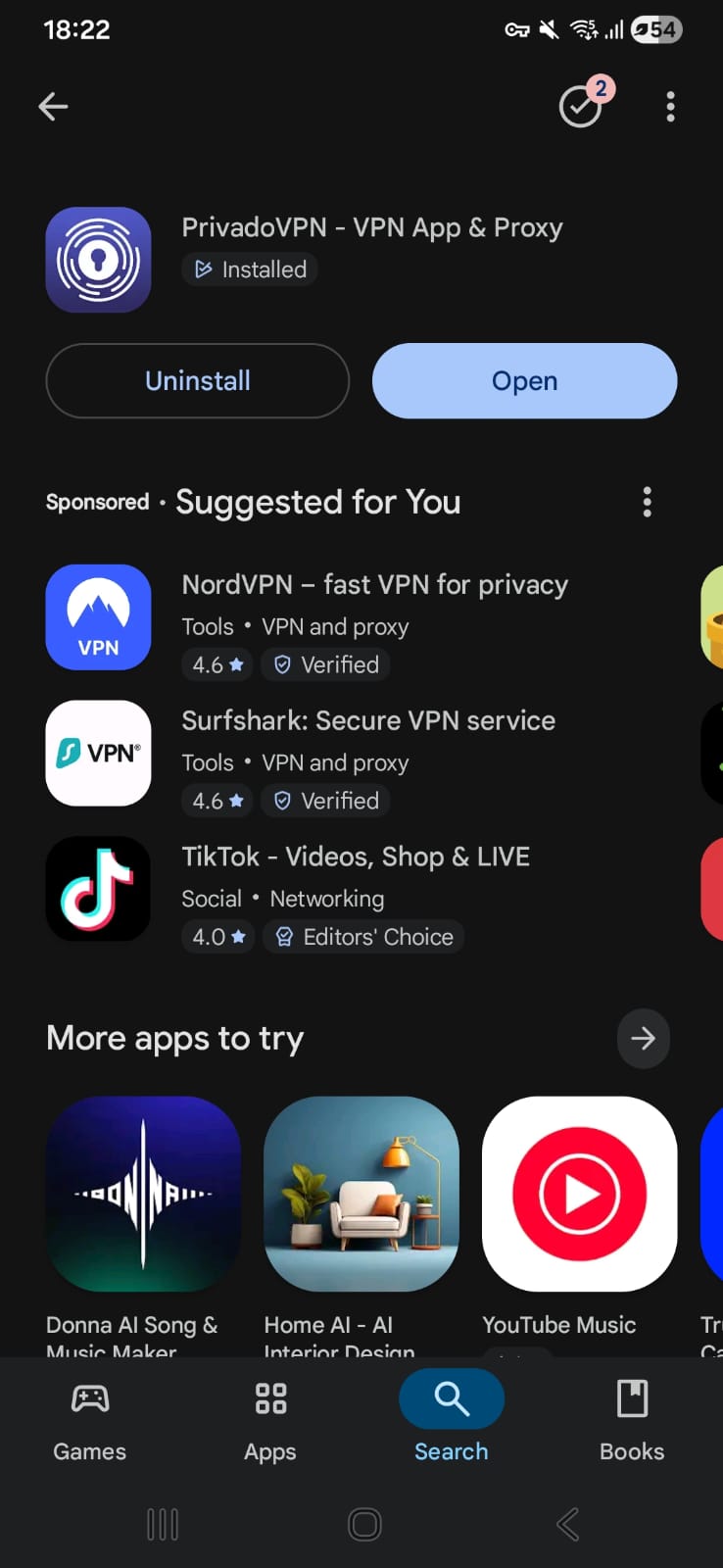 PrivadoVPN App installation page on Google Play Store
