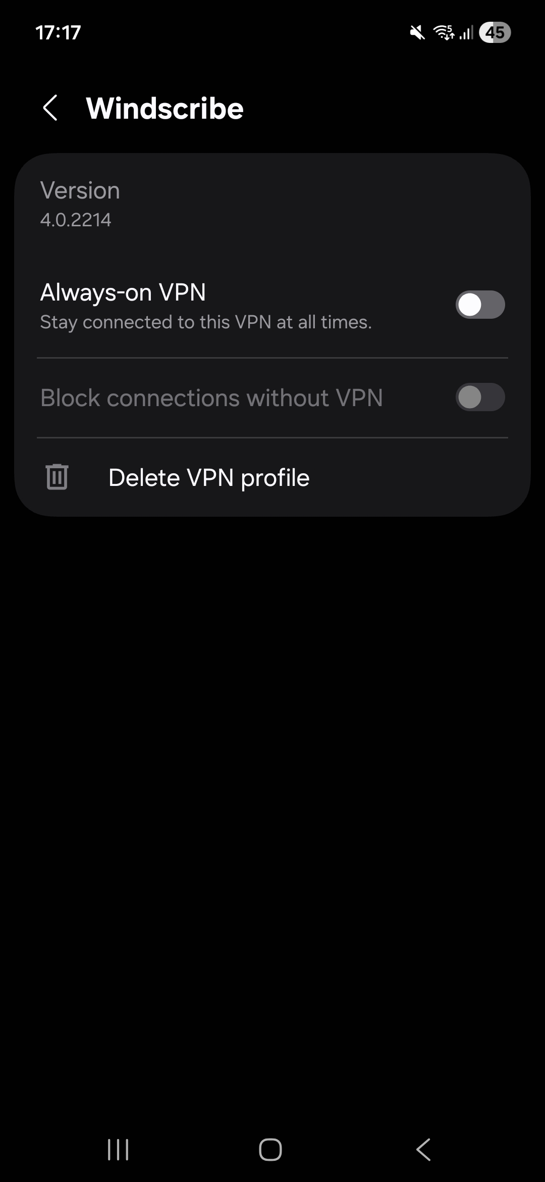 Windscribe VPN on Android, May 2026, showing Kill Switch options available in mobile app settings.