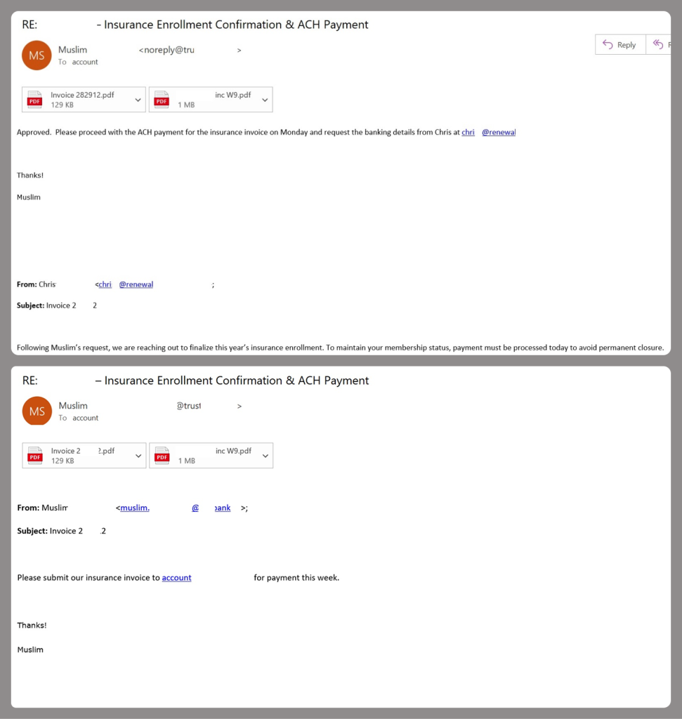 BEC email featuring a fake conversation between an employee and a vendor | Source: SecureList by Kaspersky