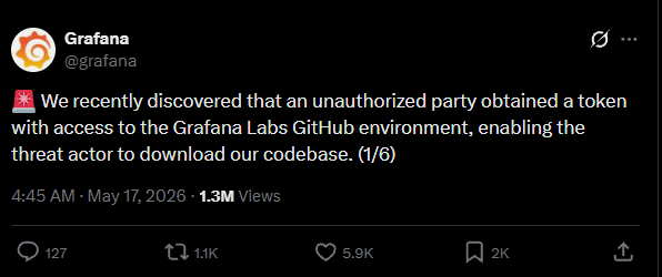 Grafana Labs data breach statement | Source: Grafana Labs on X