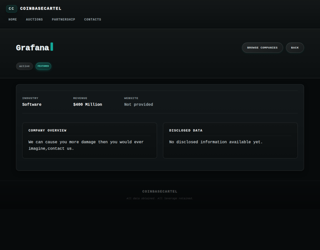 Coinbase Cartel claims Grafana data breach | Source: Ransomware.live