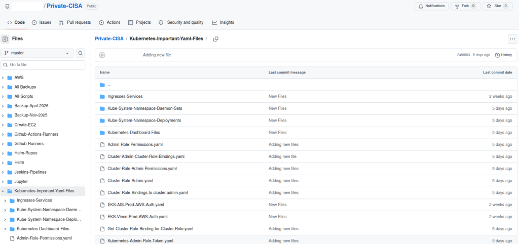 Redacted screenshot of the now-defunct “Private CISA” repository maintained by a CISA contractor | KrebsOnSecurity