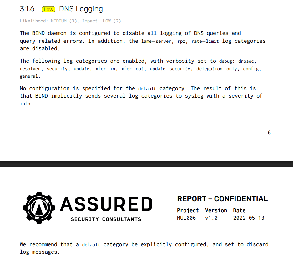 Assured AB audit of Mullvad DNS servers from September 2022, confirming no DNS logging, passed