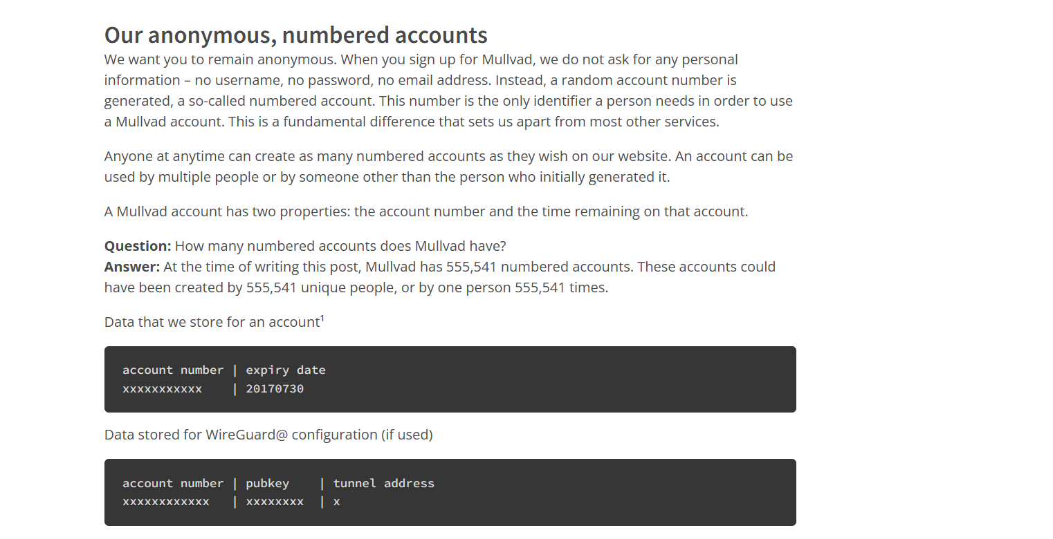 Mullvad VPN anonymized account numbers policy dated 27 June 2026, ensuring accounts cannot be linked to identities.