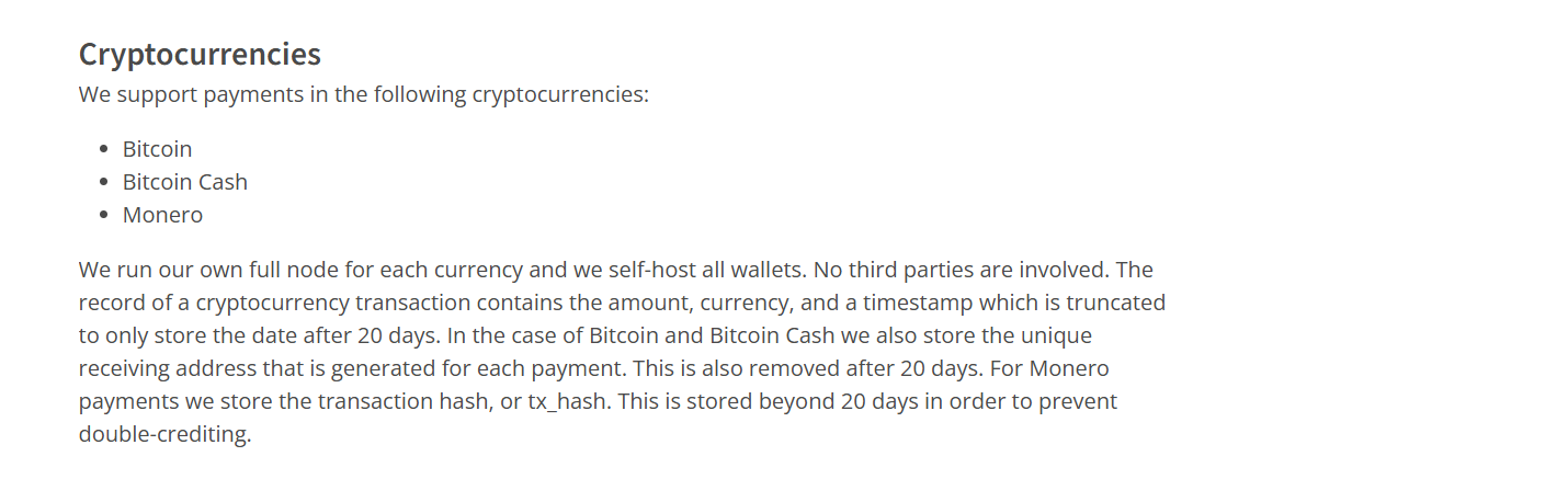 Mullvad VPN cryptocurrency policy dated 27 June 2026, confirming anonymous crypto transactions without user tracking.