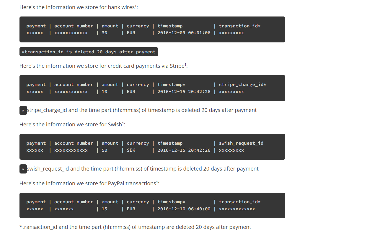 Mullvad VPN payment methods policy dated 27 June 2026, detailing privacy protections across supported payment options.