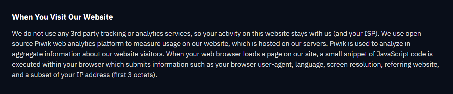Windscribe privacy policy (15 June 2026) describing logs collected when visiting the Windscribe website, including browser and IP subset data.