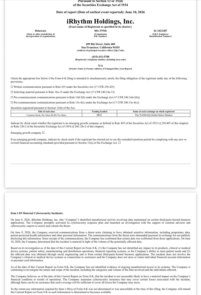 iRhythm Holdings discloses data breach | Source: Troy Fine on LinkedIn