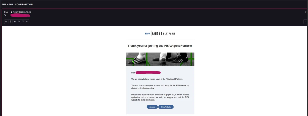 Subject line: "FIFA - FAP - CONFIRMATION" | Source: BobDaHacker