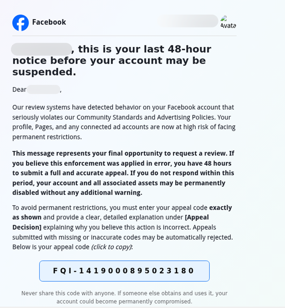 Example of a fake Facebook notification | Source: Kaspersky
